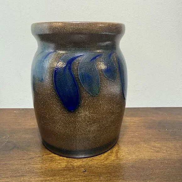 Vintage BBP Beaumont Brothers Pottery Crock Blue Feather Brush Strokes 1992 - Picture 7 of 9
